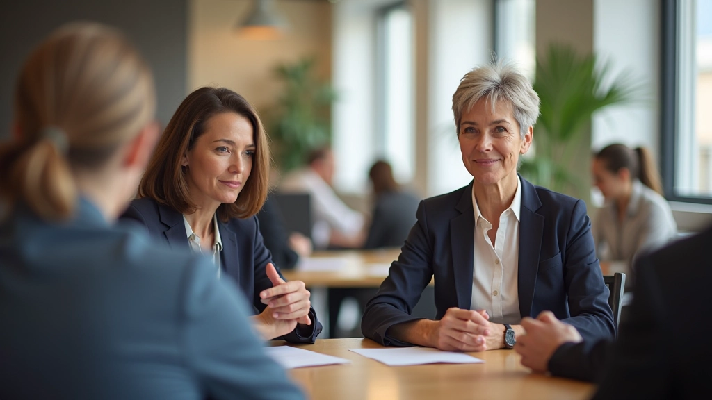 Two colleagues in discussion at a professional workshop, collaborative environment