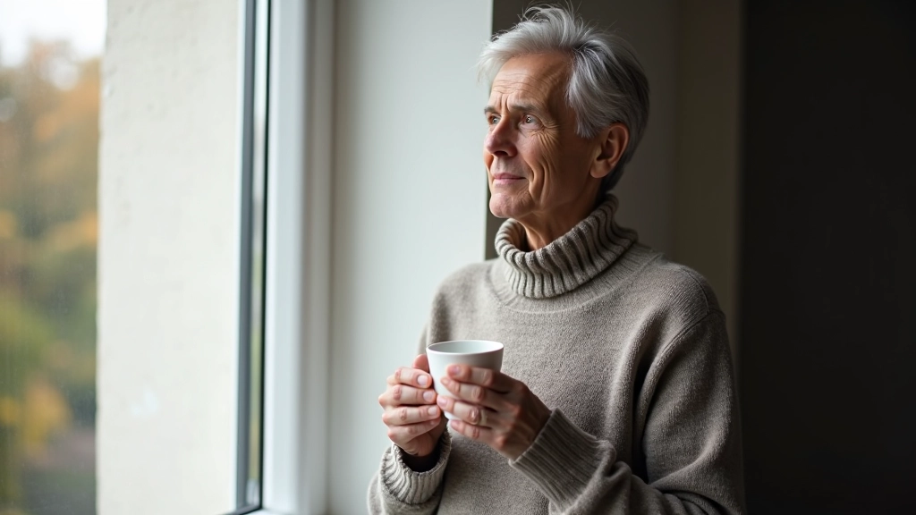 Person aged 45 in professional attire, modern office environment
